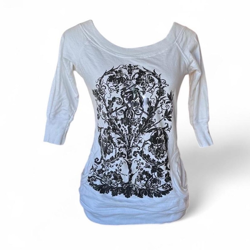 Gothic y2k Blue Chic White Graphic Tee